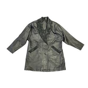 Preston & York 90s Vintage Leather & Suede Paisley Print Jacket SZ Medium Trench